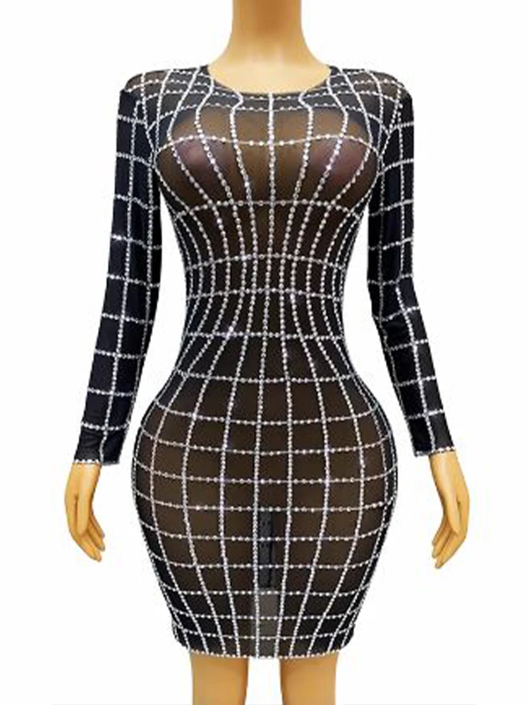 

High Quality Hot Diamond Elastic Wrap Buttocks Long Sleeved Dress 2024 New Fashion Custom Women'S Clothing