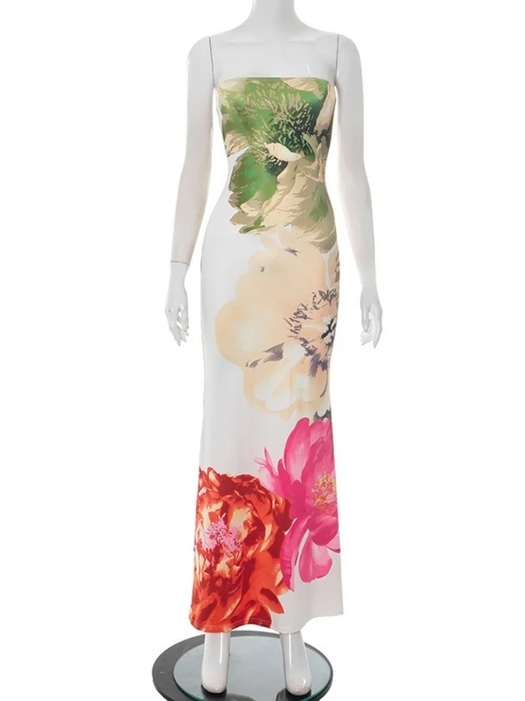 Wmstar Dresses for Women Wholesale Off Shoulder Floral Print Bodycon Stretch New Style Strapless Summer Long Dress 2025