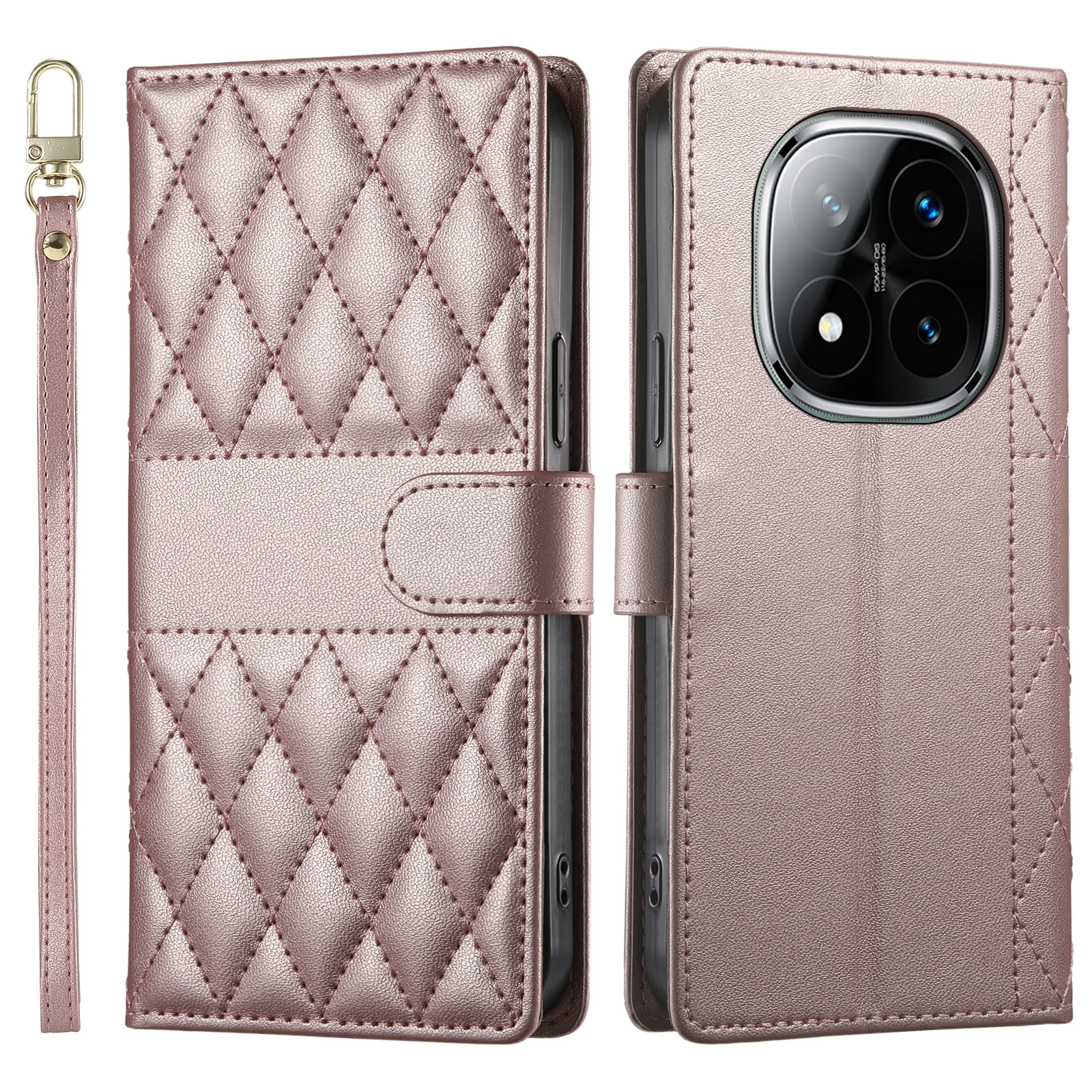 Crossbody Leather Wallet Case with Card Slot and Grid Lanyard – Book Flip Cover