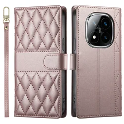 Crossbody Leather Wallet Case with Card Slot and Grid Lanyard - Book Flip Cover for RM Note13ProPlus 5G (Rose Gold)