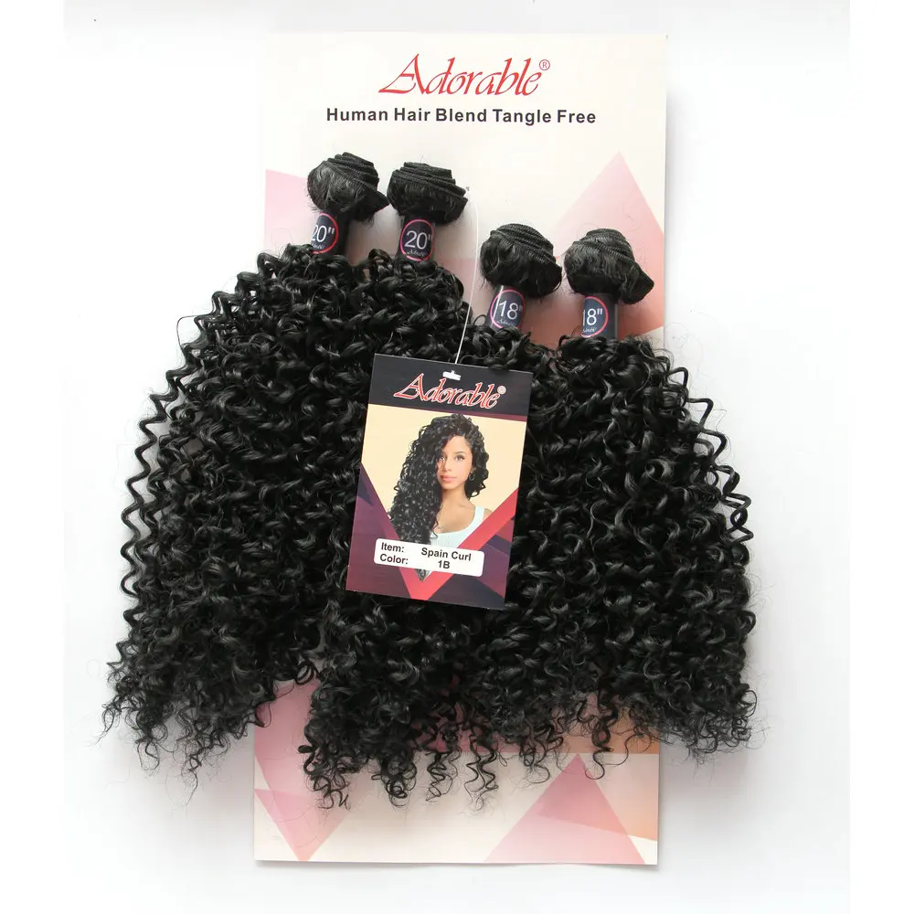 Adorable Synthetic Hair Bundle Spain Curl 4pcs 18"20 Water Wave Hair Extensions For Black Woman,Small Kinky Curly