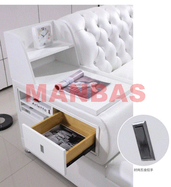 MANBAS Multifunctional Genuine Leather Bed with Storage Upgraded Tatami Beds Premium Upholstered Bed Frame for Bedroom Furniture