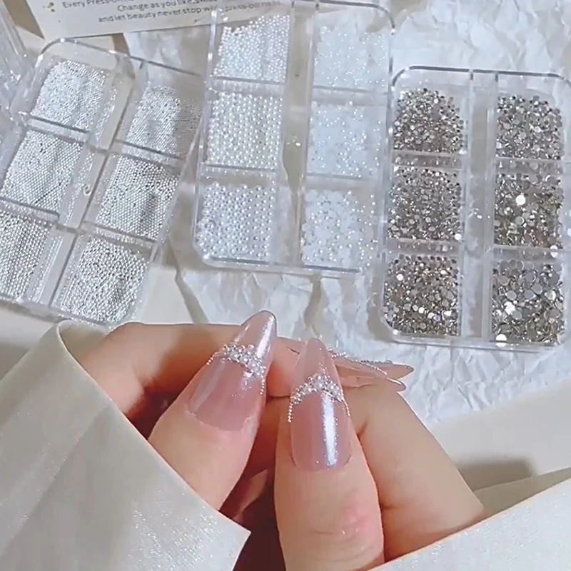 6 그리드 미니 진주 네일 비즈 0.6-2mm 실버 스테인레스 비즈 쥬얼리 금속 작은 공 DIY 매력 액세서리 매니큐어 장식
