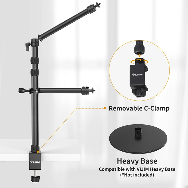 VIJIM LS11 Desk Mount Stand C-clamp Mount Flexible Arm Extend Light Stand With 360° Ballhead Microphone Stand Ring Light Bracket