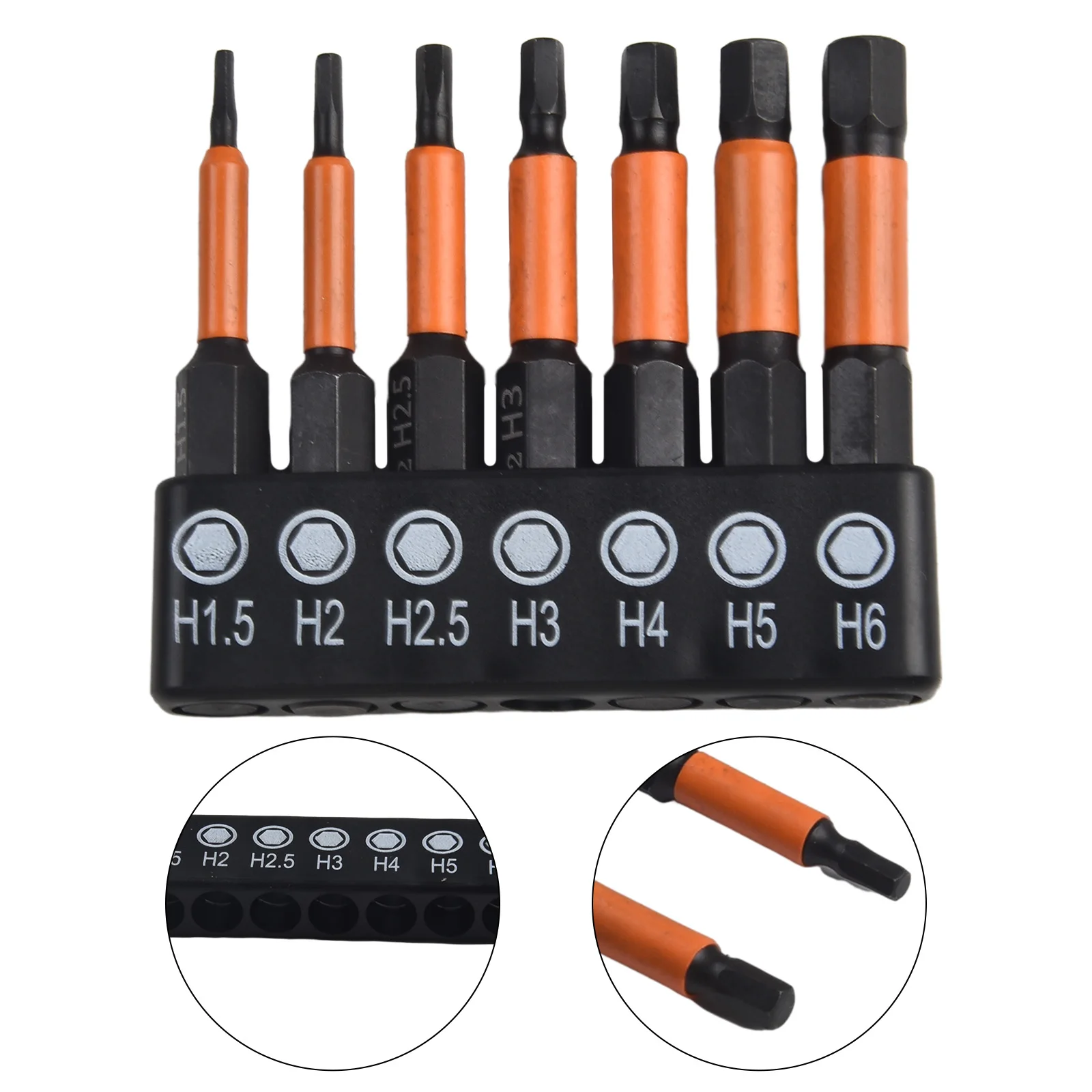 7-teiliges 50mm Sechskant-Schraubendreher-Bit-Set aus Legierungsstahl, magnetisch, 1/4'' Sechskantschaft, Sechskant-Schraubenschlüssel, Bohrer, Reparaturwerkzeug H1.5-H6 – Detail 2