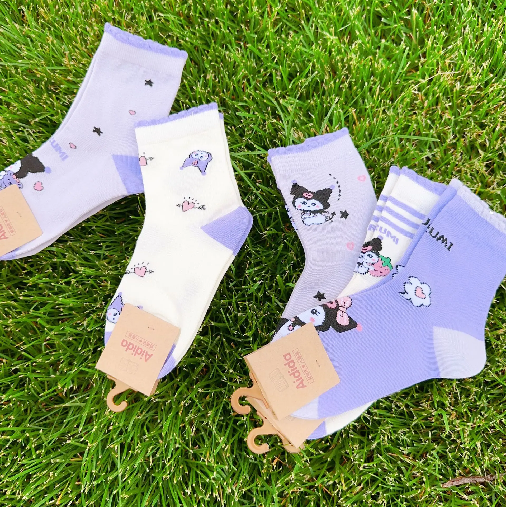 

Sanrio Kawaii Kids Socks Kuromi Anime Autumn New Girls Cartoon Cute Mid tube Lace Socks Pure Cotton Sweat Absorbent Baby Gift