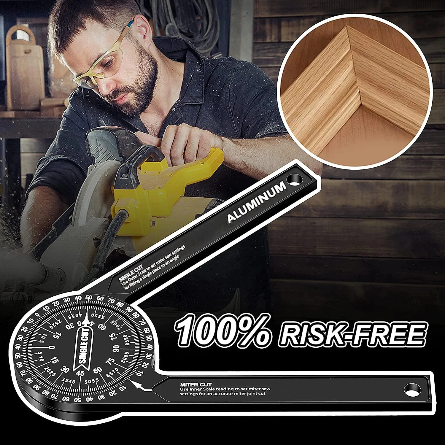 NBE Angle Finder Tool Miter Saw Protractor, 7.3 Inch Aluminum