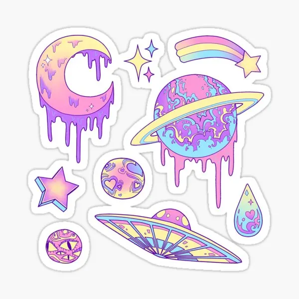 

Pastel Galaxy 5PCS Stickers for Funny Print Art Wall Anime Window Decor Water Bottles Cute Bumper Car Cartoon Background Home