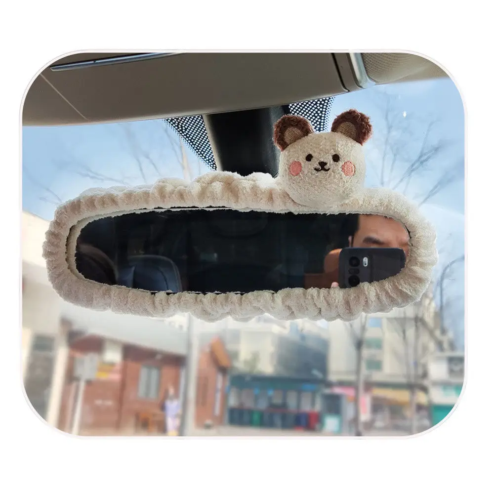 Adorable Bear Car Rearview Mirror Cover Cute Creative Korean Character Mirror Cartoon Reversing Decoration Female rearview mirror cover