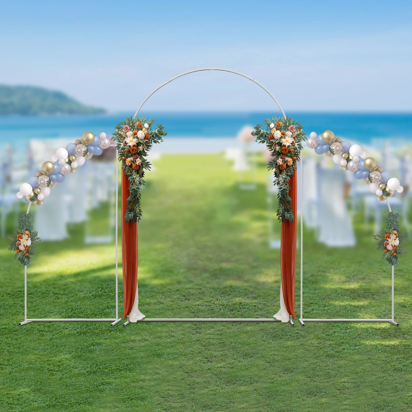 3PCS Metal Wedding Arch Backdrop Stand, Gold/White Fan-shaped Stand for Wedding Ceremony Party Decoration