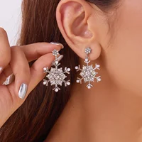 Colorful Crystal Christmas Snowflake Zircon Pearl Earrings Stud For Women Dangle Hook  Xmas Party Fashion Jewelry Gift