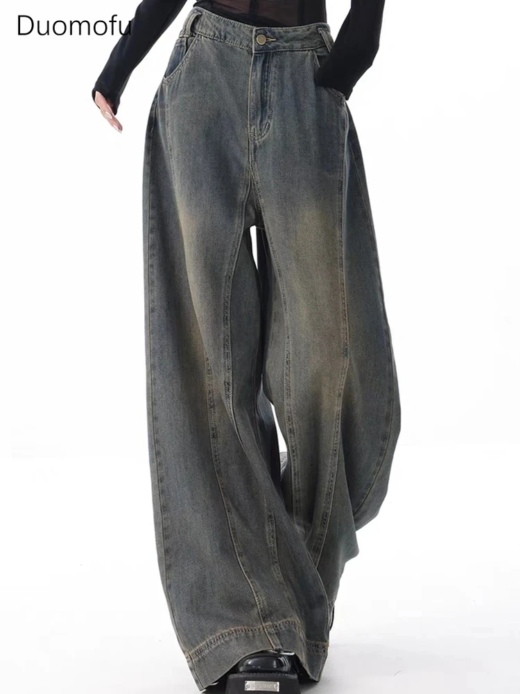 Duomofu осенние новые винтажные простые узкие джинсы с высокой талией, классические простые повседневные Модные свободные женские джинсы полной длины