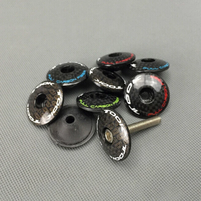Bicycle Headset Bike Stem Cap Bicycle Head Cap Bike Headset Stem Top Cap Carbon Fiber Expander 28.6mm 1 1/8 Stem Steerer Plug Cover Bolt for Road Mountain Bicycle Fork Parts