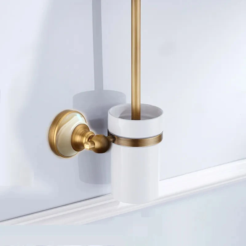 Antique Brushed Solid Brass Bathroom Accessories Sets European jade base Bathroom Hardware Sets Retro Products bathroom accessories set