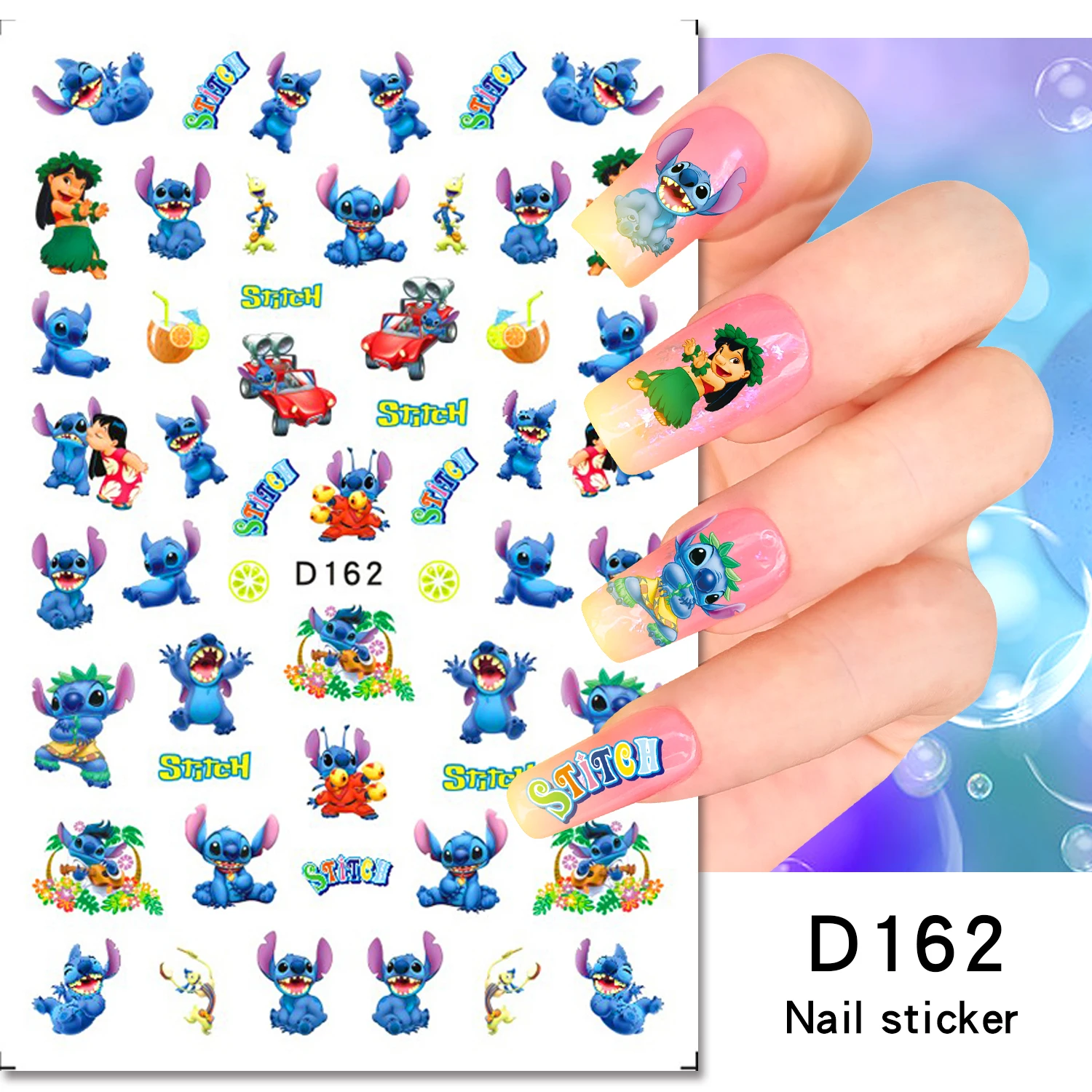 Disney Cartoon Sticker 3D Adhesive Nail Slider Nail Art Jewelry Spiderman Stitch Anime Sticker Art Supplies Nails