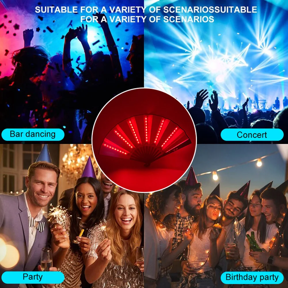 Luminous LED Folding Fan Hand Discoloration Fan for Club Dancing Lights Wedding Gifts Glow In The Dark Birthday Halloween