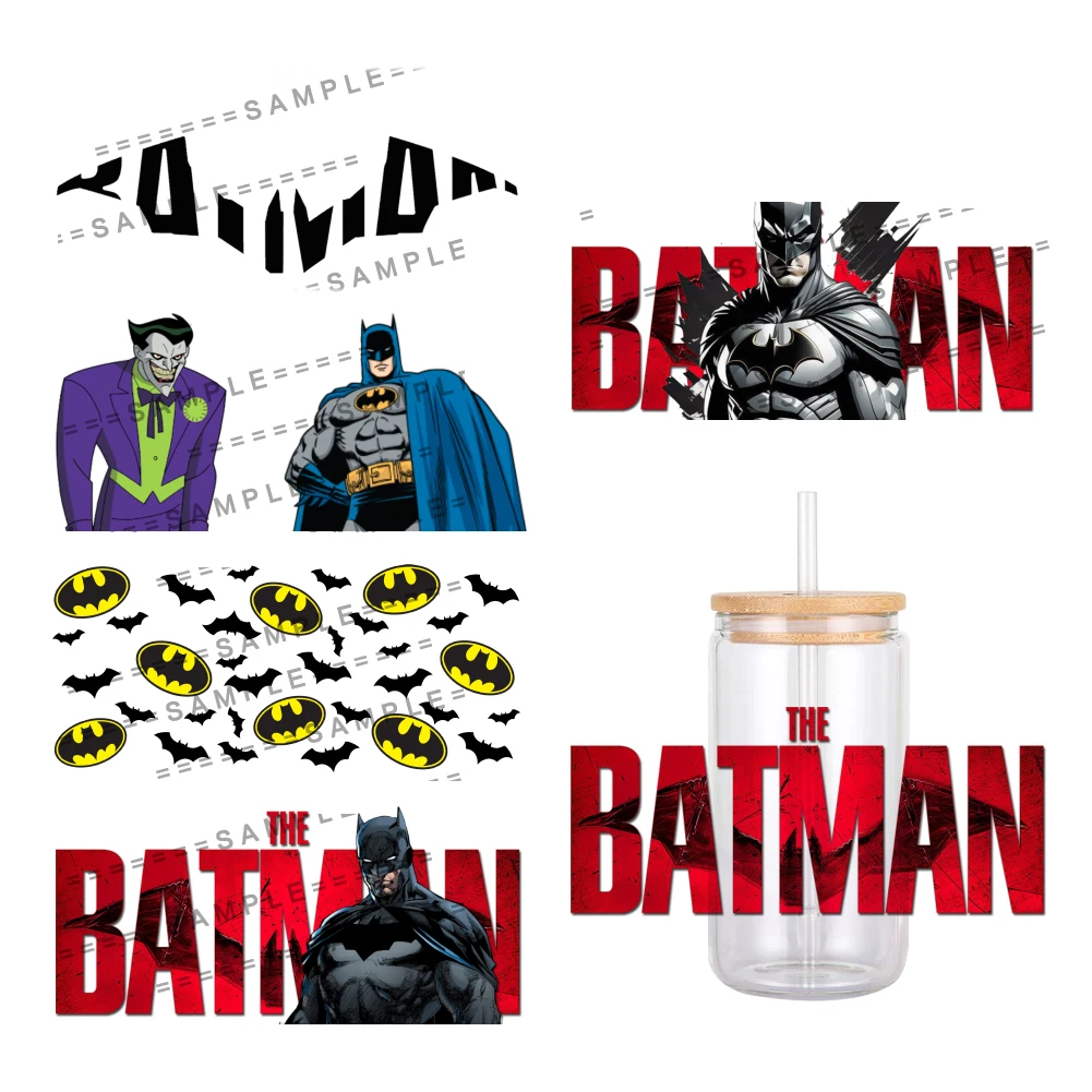 Hot Batman Heros Printed UV DTF Transfer Sticker Waterproof For 16oz Glass Cup Wrap Stickers,dtf transfer stickers