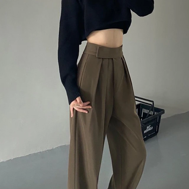 Zoki-pantalones de pana de cintura alta para mujer, pantalón completo de  pierna ancha con cinturón, ropa de calle Coreana de algodón puro, color  negro, para primavera y otoño - AliExpress