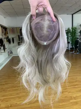 Topper per capelli MONO in pizzo 6x6 pollici, in capelli europei vergini, per donna, invisibili, con parte libera, extension per capelli
