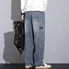 2024 New Autumn Men's Jeans Street Hip-hop Loose Straight Multi-pocket Workwear Denim Trousers Baggy Casual Splicing Trousers 5