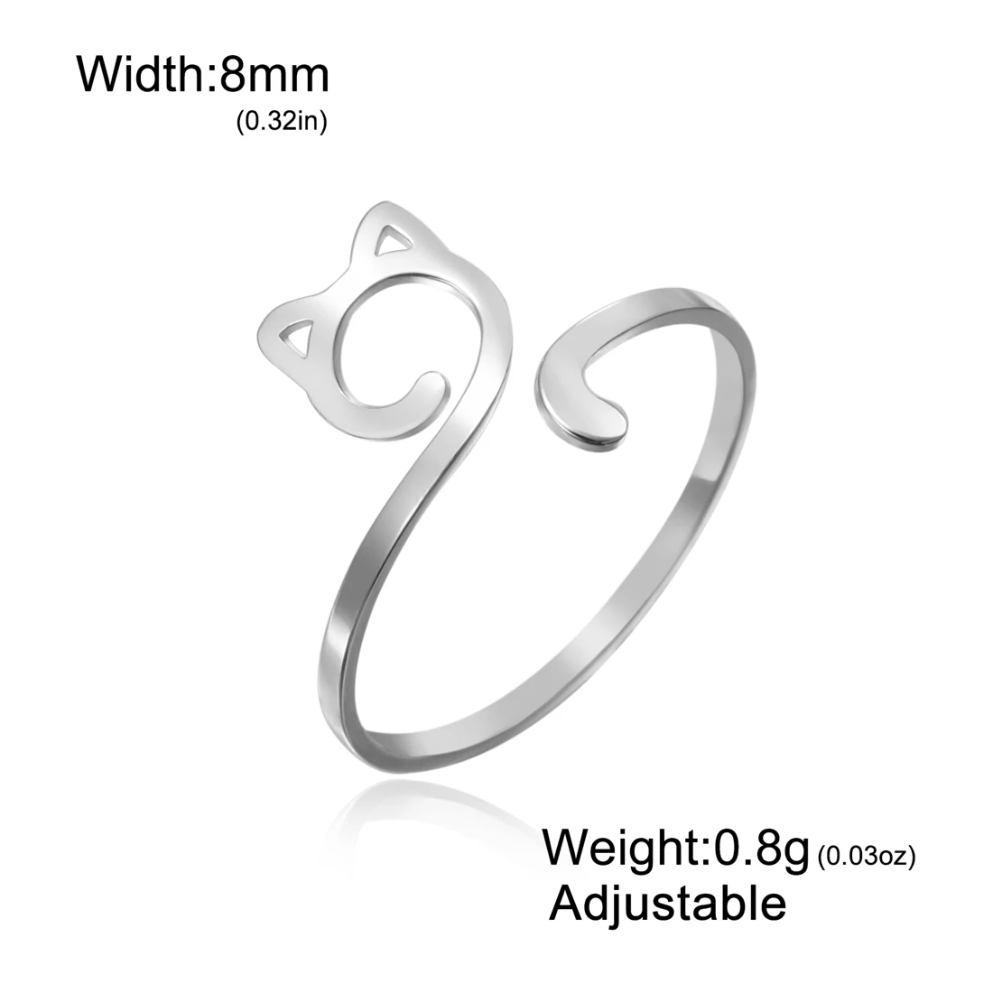Minimalistische süße Katzenringe für Damen und Mädchen, schöner Tier-Fingerring, verstellbar, Edelstahl, Schmuck, Geschenk – Detail 13