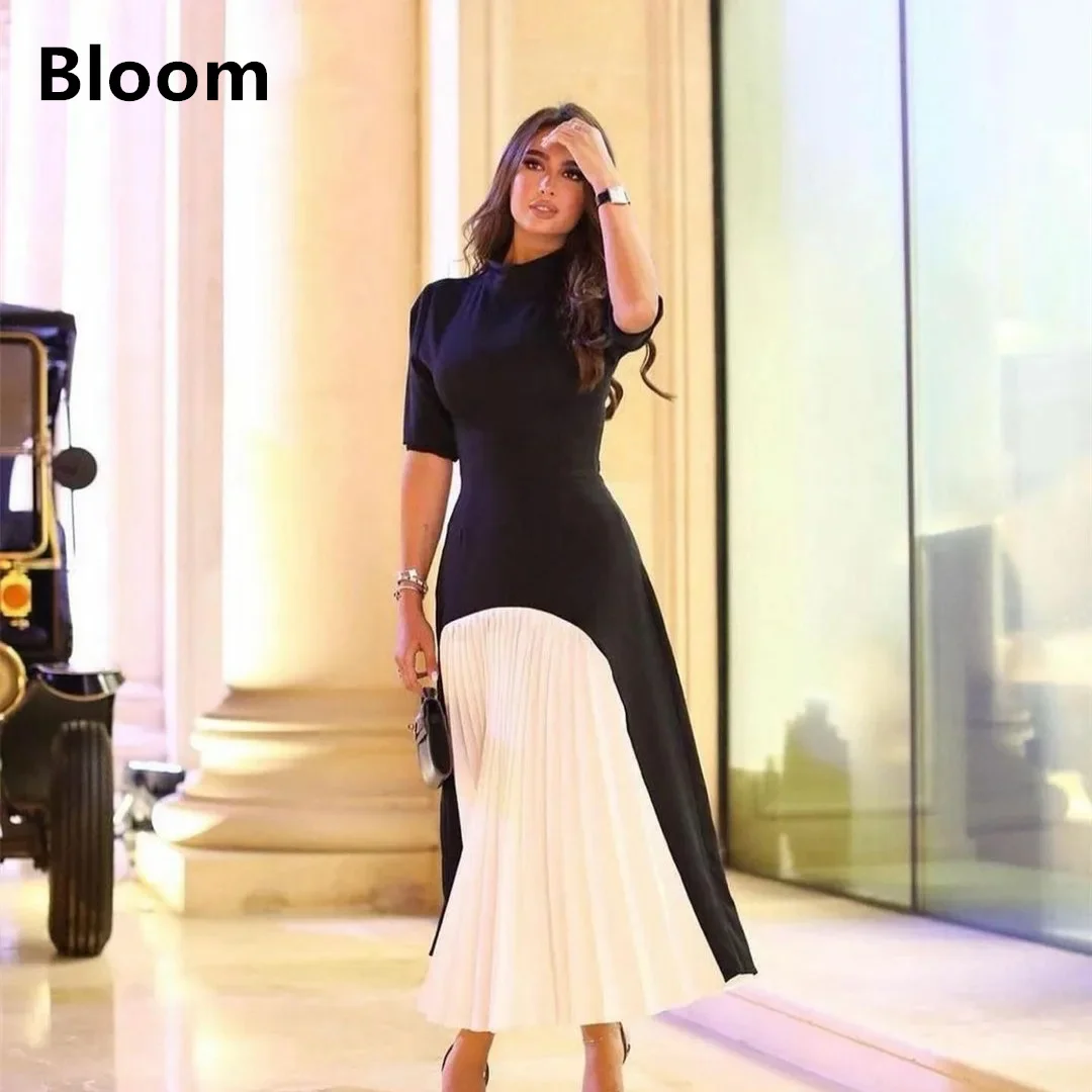 

Bloom Saudi Arabia High Neck Formal Dress Evening Dresses Half Sleeves Formal Women Prom Dress Trumpet Wedding Party Gowns