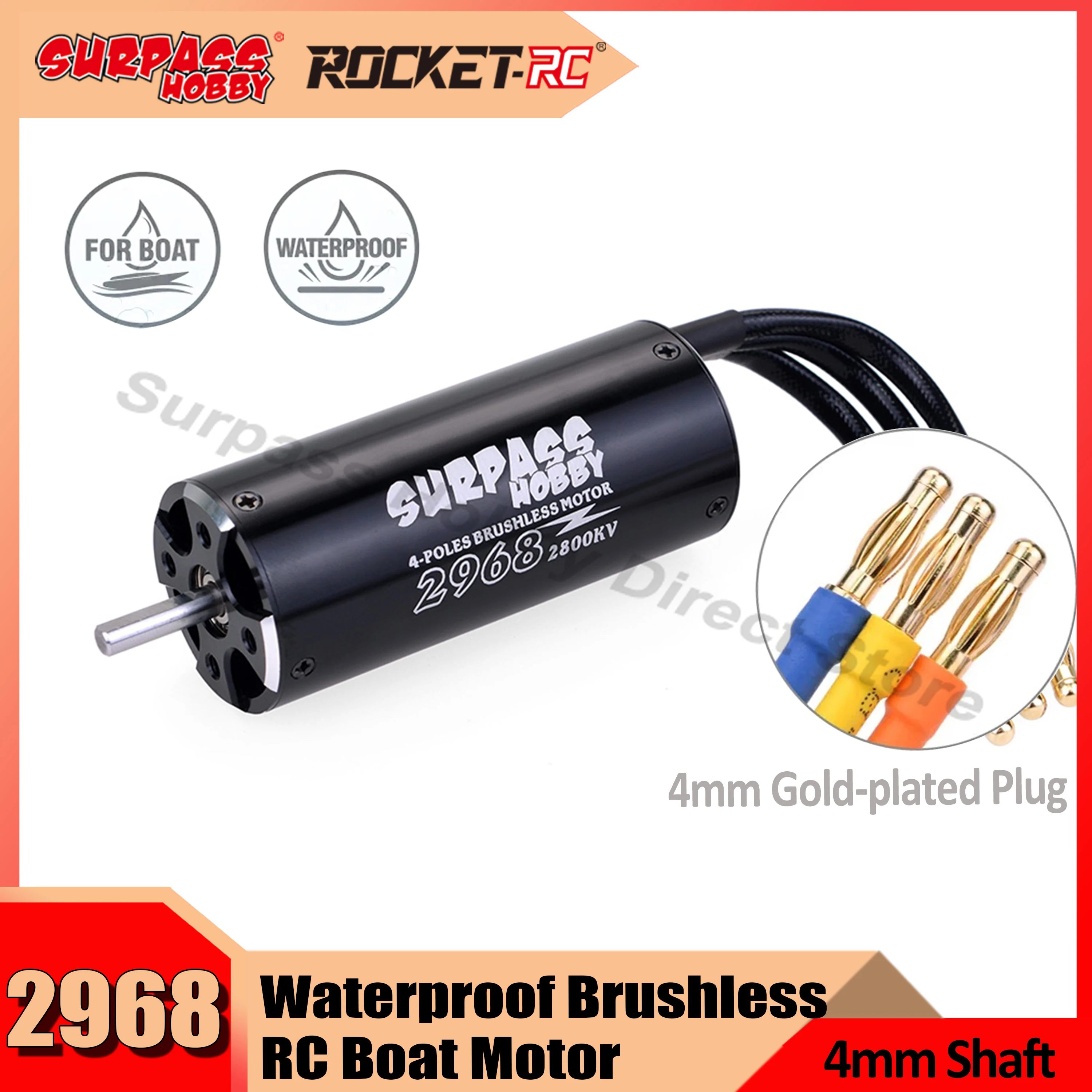 

SURPASS HOBBY Rocket 2968 3800KV 3400KV 4 Poles Waterproof Brushless Motor for RC Boat 600-800mm Fishing Bait Boat