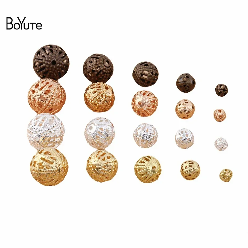 

BoYuTe (200 шт./Лот) 4-6-8 мм, металлические латунные филигранные бусины, полые шарики для изготовления ювелирных изделий