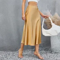 Satin Skirts for Women Korean Style Champagne Office High Waist A-line Skort Fashion Elegant Solid Long Pencil Skirt Silk Like - Image 3