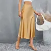 Satin Skirts for Women Korean Style Champagne Office High Waist A-line Skort Fashion Elegant Solid Long Pencil Skirt Silk Like 3