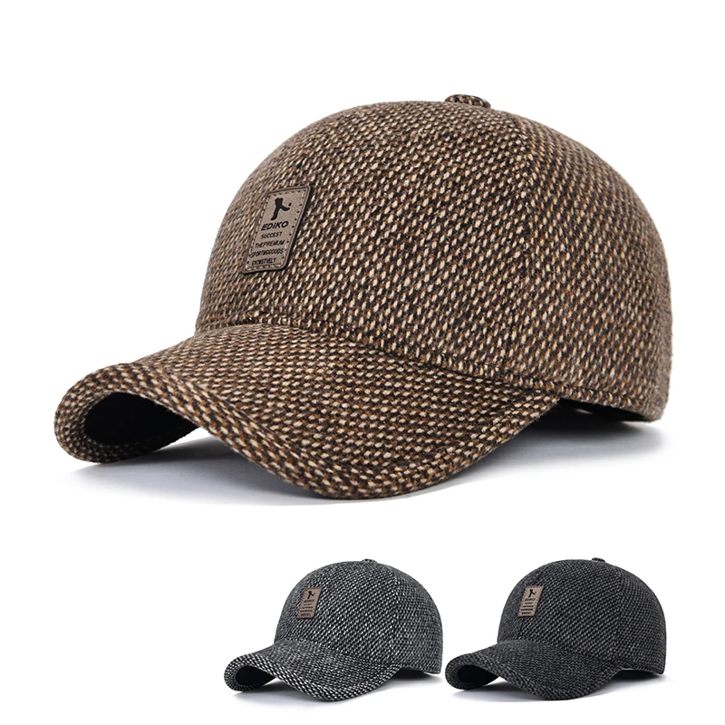 

NEW Retro Wool Winter Baseball Hats For Men Ear Cover Cap Sport Golf Baseball Caps Women casual Dad Hat Caps Earflaps Hats