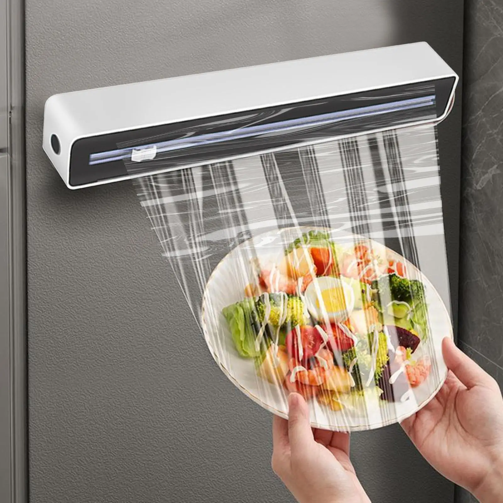 Sturdy Suction Base Food Wrap Dispenser with Cutter for Kitchen and Restaurant Use