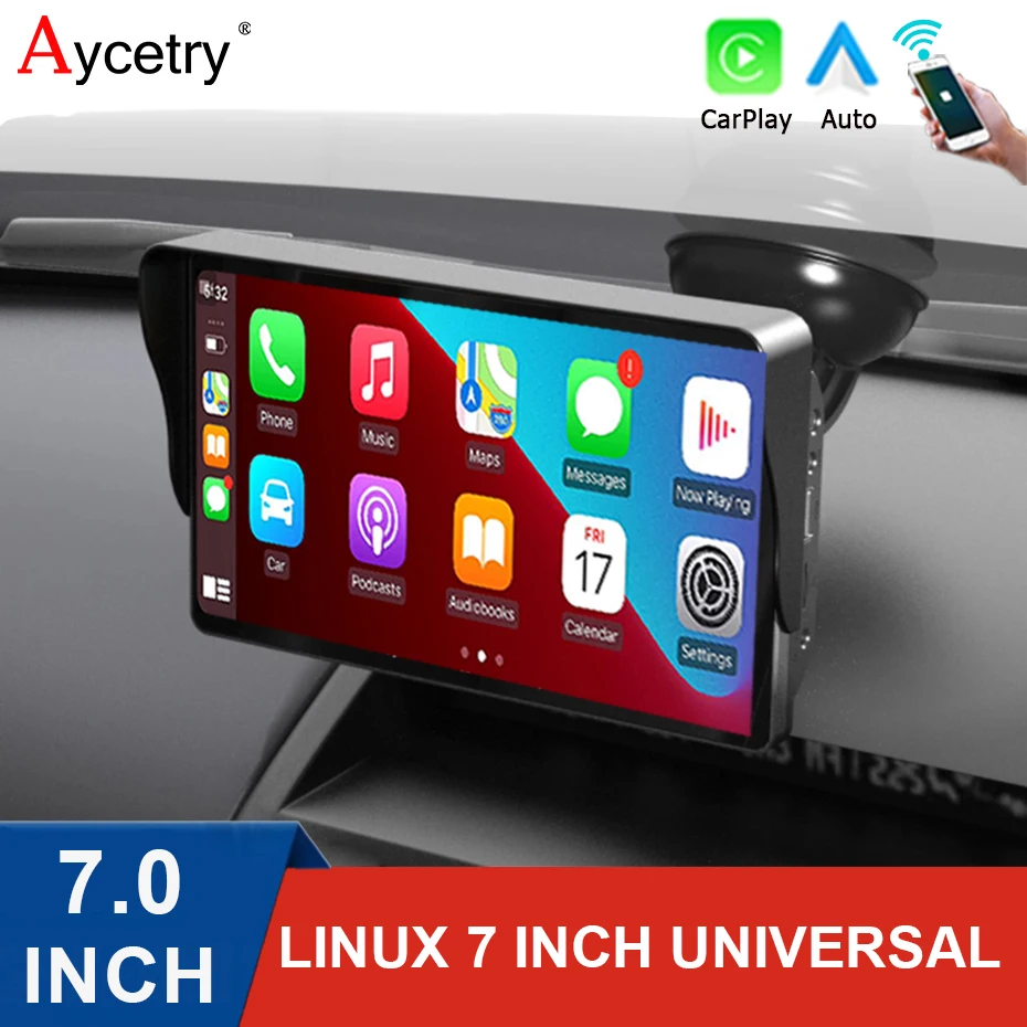 Reproductor de vídeo Multimedia de Radio para coche de 7 pulgadas, Carplay inalámbrico y Android Auto, portátil, GPS, Navi, pantalla táctil Universal 1