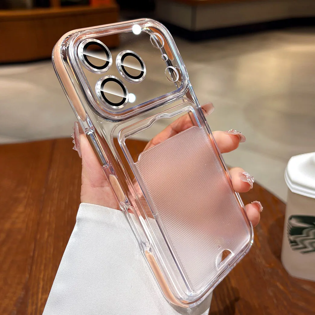 Shockproof Card Slot Wallet Case with Camera Lens Protector and Transparent Cover