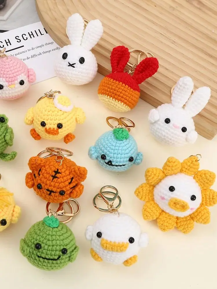 Niedlicher gehäkelter Tier-Anhänger, handgewebte Puppe, Schlüsselanhänger, gestrickt, Kaninchen-Frosch-Anhänger, Tasche, Dekor, Geschenk – Detail 1