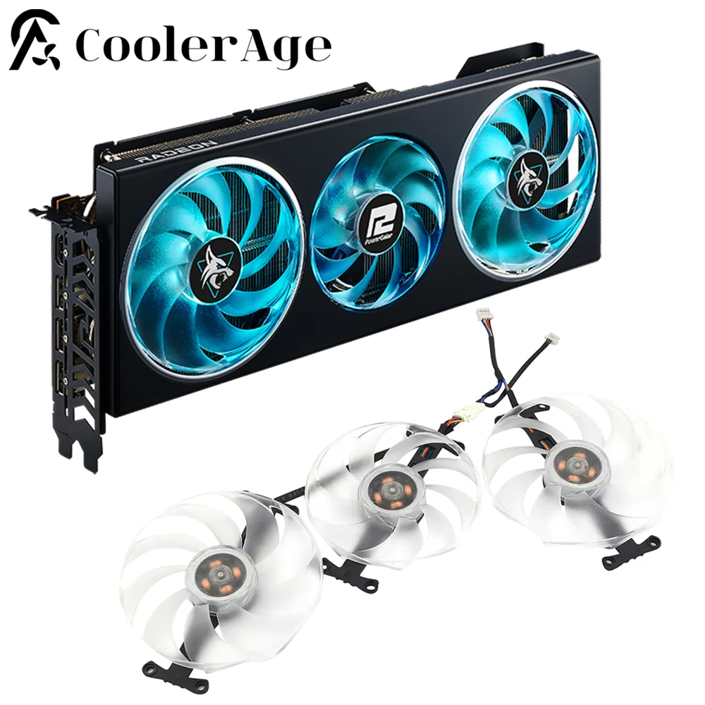Per Powercolor Rx 7900Gre 7900Xt 7900Xtx Hellhound T129215Bu Ventola Di Raffreddamento Della Scheda Grafica Con Cuscinetto A Sfera Di Traino Con Rgb