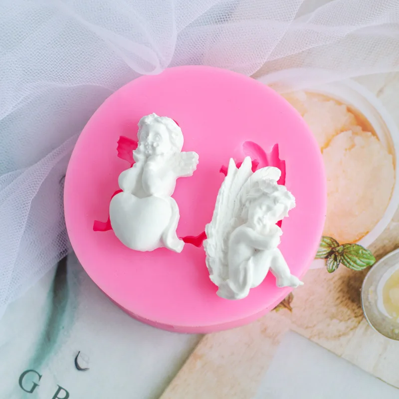 

Two-hole aromatherapy gypsum diy aromatherapy stone car listing decoration heart-shaped angel silicone candle mold