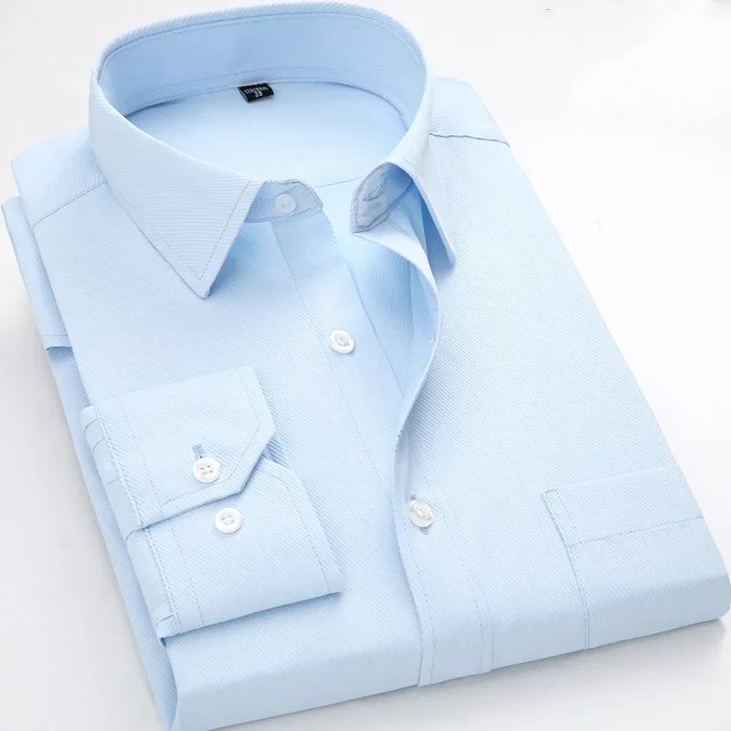 

Twill Men Dress Shirts Long Sleeve Office Shirt for Mens Regular Fit Solid Quality