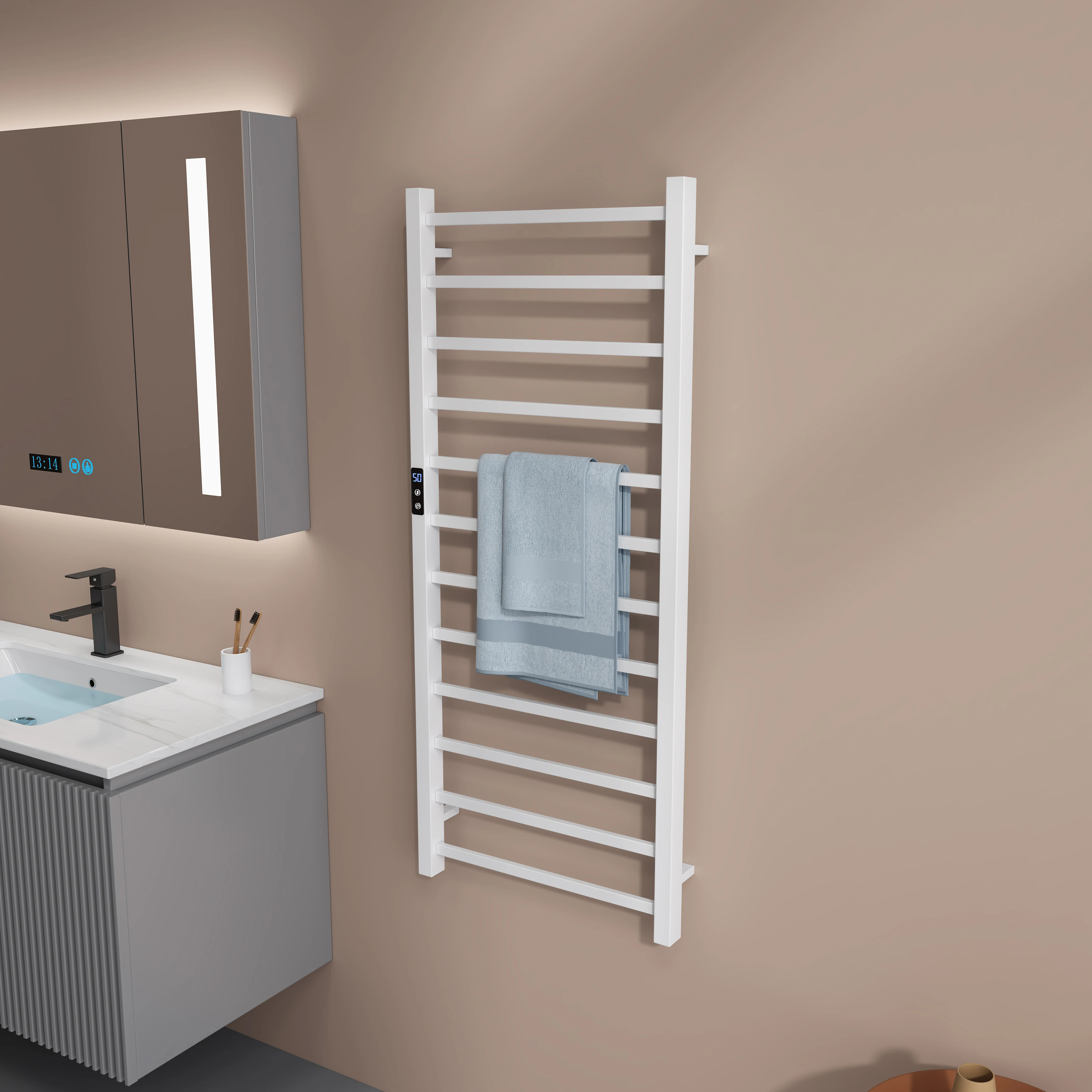 

smart Electric Towel ladder with controller Towel Warmer Electric heating radiators white towel rack