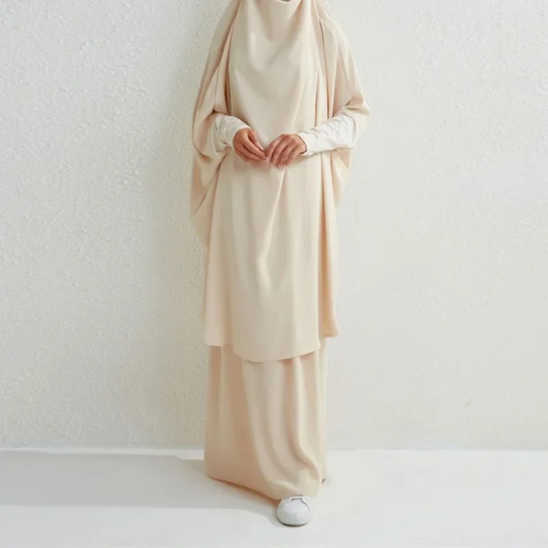 Muslim Fashion plus Size Two-Piece Suit Robe Solid Color Long Sleeve Suit Skirt evening dresses  modest dress for women