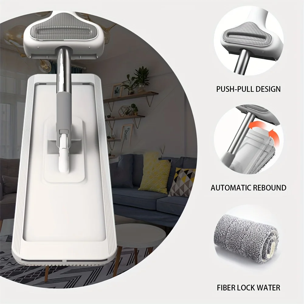 Hand-free Flat Mop Magic Self-Cleaning Squeeze Mop Household Long Handle Multi-Purpose 360-Degree Rotatable Wet&Dry Mopping Set flat mop