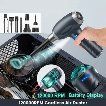 120000RPM 무선 에어 더스터 브러시리스 송풍기, 90W 전기 무선 젤 건 클리너 전동 공구, PC 컴퓨터 키보드 자동차