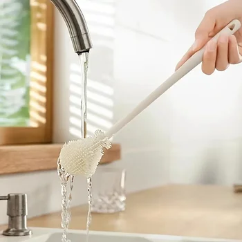 Spazzola per tazza in silicone morbido con manico lungo 1PC con testa pieghevole - 360 ° Strumento di pulizia riutilizzabile portatile a copertura totale 1