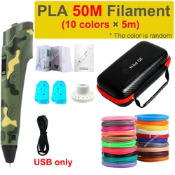 3D Printing Pen for Kids - Creative DIY Drawing Tool with PLA Filament and Travel Case (USB add 50M PLA)