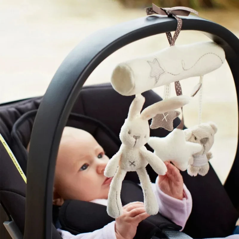 Baby Hanging Rattles Toys 0 12 Months Soft Rabbit Bear Activity Crib Stroller Toys Pram Hanging Pendant Bell Appease Plush Doll