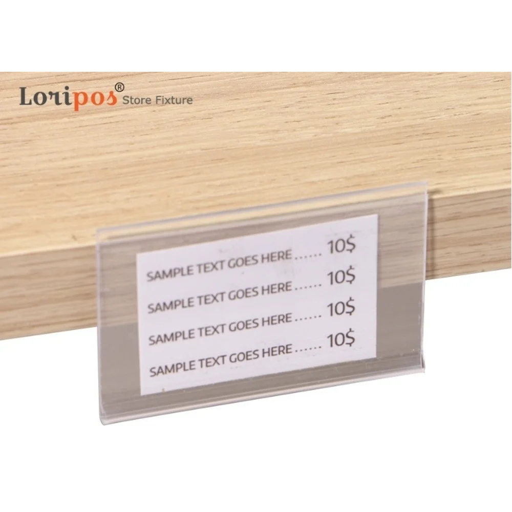 100pcs 플라스틱 PVC 선반 데이터 스트립 클립 홀더 상품 가격 토커 기호 라벨 디스플레이 뒷면에 접착 테이프