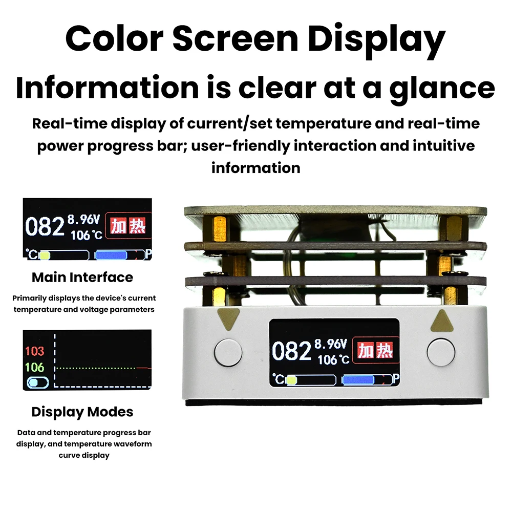 PD 65W 20V 미니 디지털 디스플레이 조절 가능한 가열 플랫폼 10-300 일정한 온도 타입-C 포트 PCB 수리용