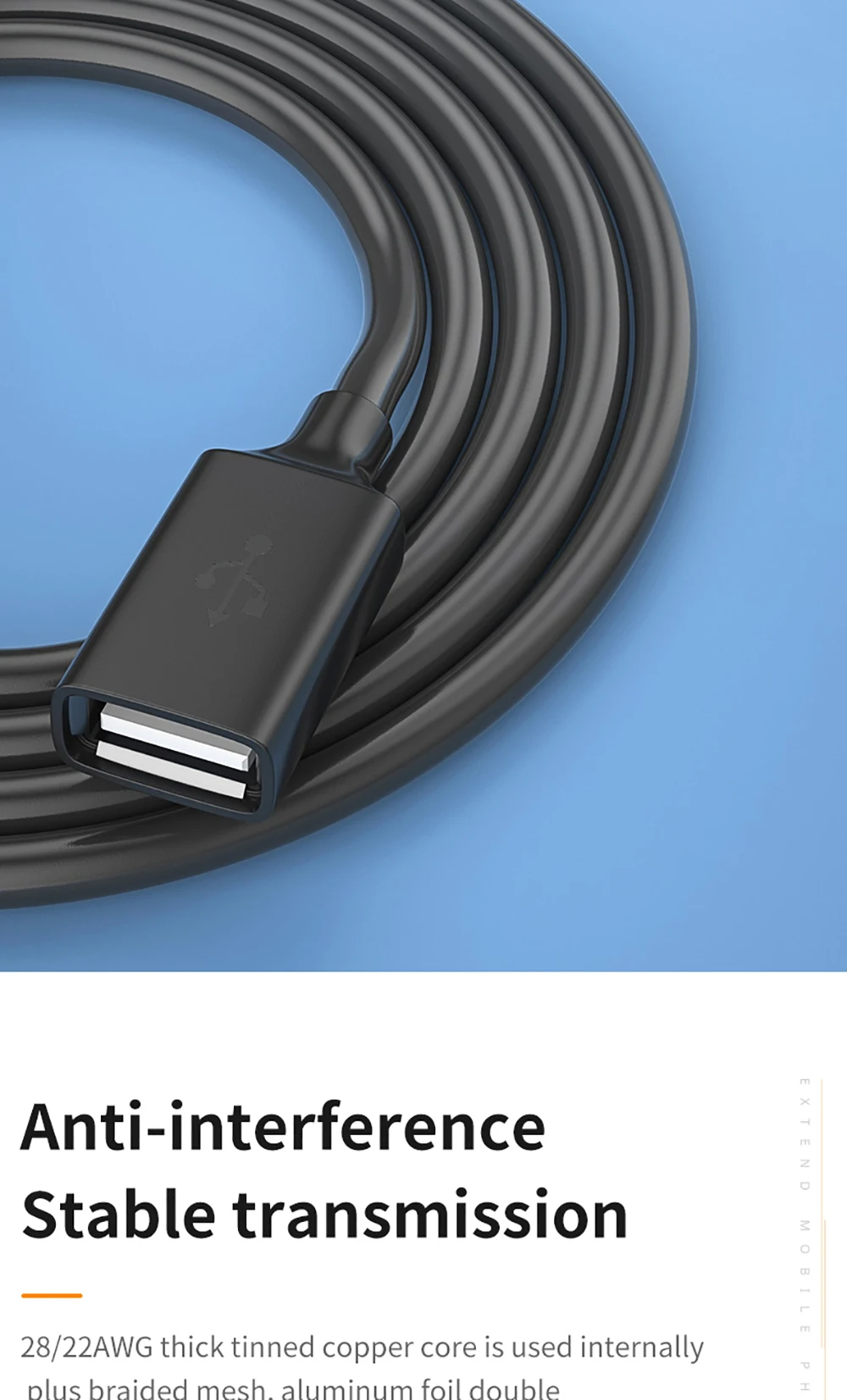 Câble USB 2.0 extension connecteurs A Mâle/Femele 25 pieds noir