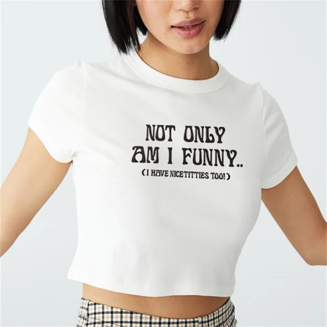 I Have No Tits Crop Tops Y2k Slogan Funny 90s Quote Aesthetic Shirt Grunge  Baby Tee Vintage Women Letter Print Casual Short Sleeve T-shirts 