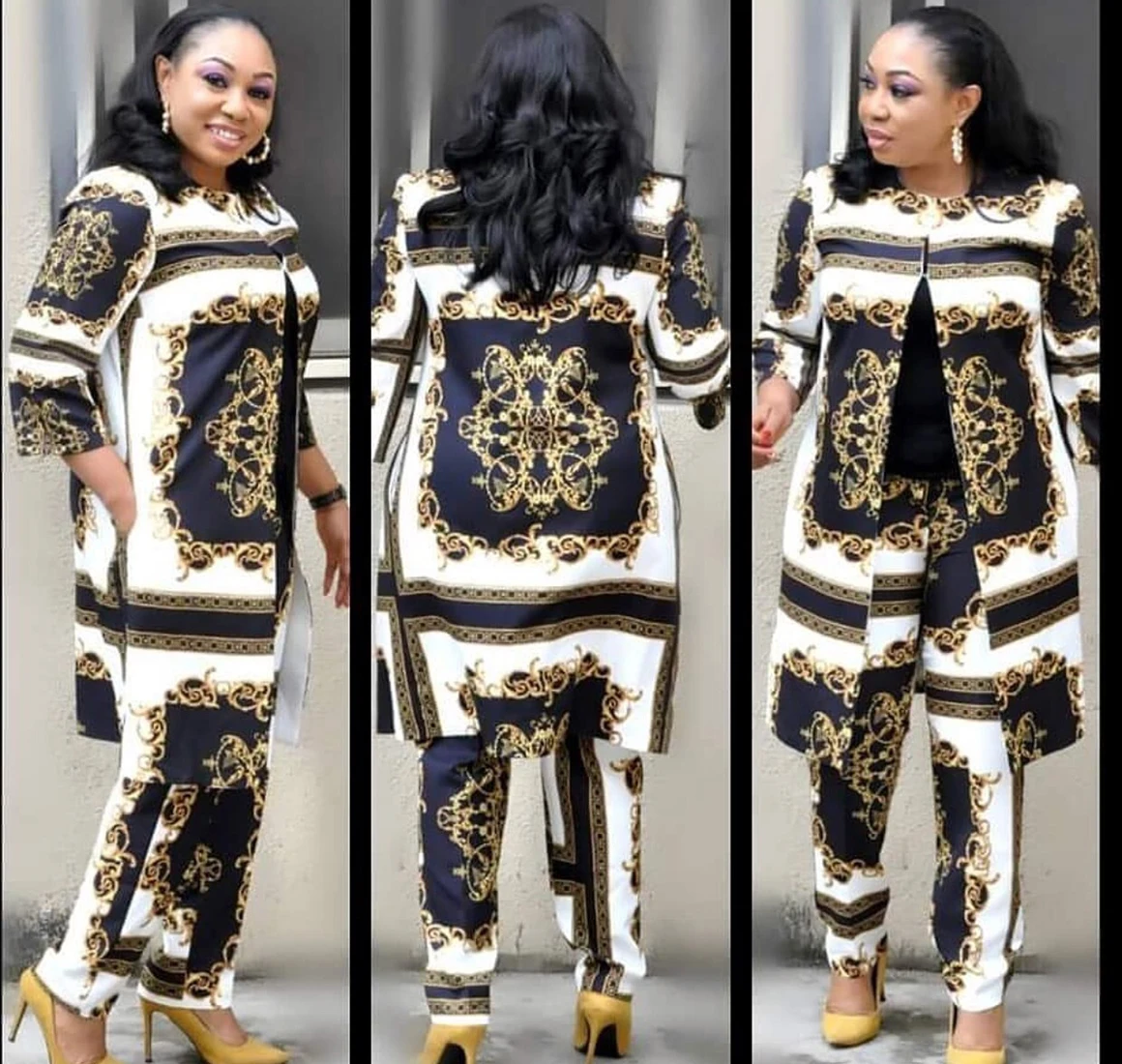 African Dresses For Women Abaya Turkey Office Lady Outfits African Clothes Print Jacket Coat and Long Pants Suits Tracksuit Fema